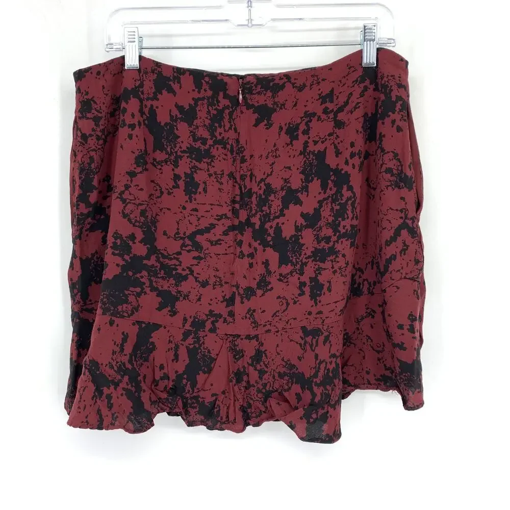 Banana Republic A-Line Mini Skirt Flutter Hem Womens Size 14 Dark Red Black Ink